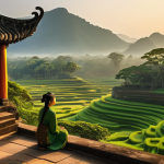Home 18 애니미즘과 현대적 신화의 재구성 - Serene Spiritual Connection Amidst Ancient Vietnamese Landscape**
Prompt: "A young Vietnamese woman,...