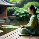 Home 17 현대에서의 애니미즘 교육의 필요성 - **Prompt 1: Serene Morning Reflection in a Vietnamese Garden**
"A young Vietnamese woman, in her...